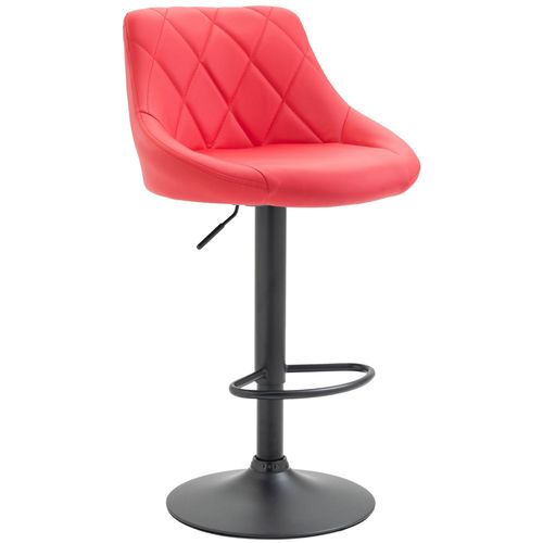 Tabouret De Bar En Synthétique Rouge Pivotant Avec Repose-pieds Métal Noir Coutures Décoratives Td