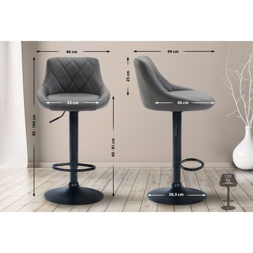 Tabouret De Bar En Synthétique Gris Pivotant Avec Repose-pieds Métal Noir Coutures Décoratives Tdb