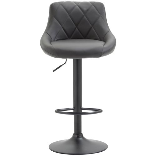 Tabouret De Bar En Synthétique Gris Pivotant Avec Repose-pieds Métal Noir Coutures Décoratives Tdb