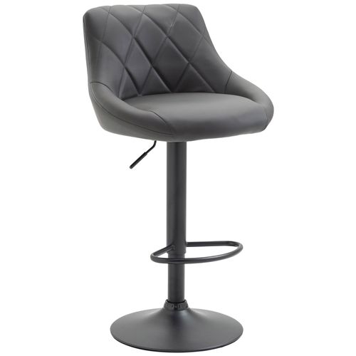 Tabouret De Bar En Synthétique Gris Pivotant Avec Repose-pieds Métal Noir Coutures Décoratives Tdb