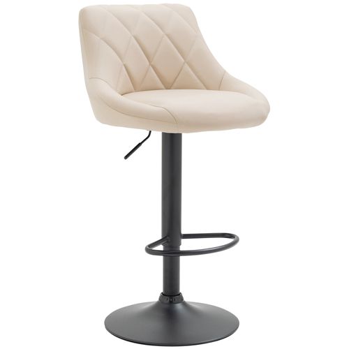 Tabouret De Bar En Synthétique Crème Pivotant Avec Repose-pieds Métal Noir Coutures Décoratives Td