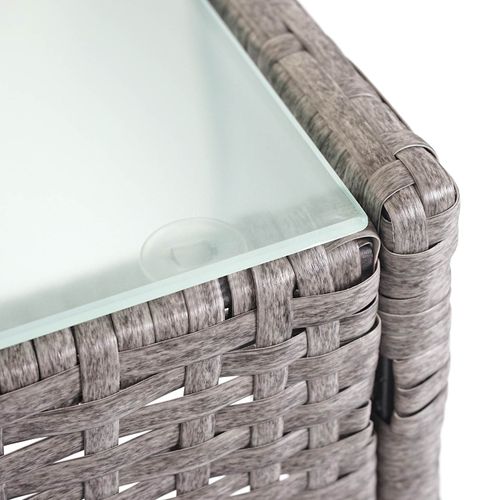 Table Basse De Jardin Table D'appoint En Poly-rotin Avec Plaque De Verre Gris 04_0005060
