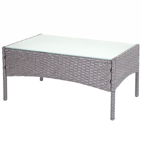 Table Basse De Jardin Table D'appoint En Poly-rotin Avec Plaque De Verre Gris 04_0005060