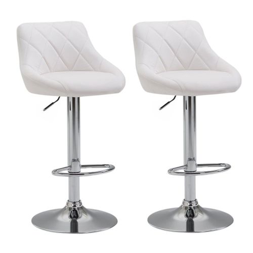 2x Tabourets De Bar En Synthétique Blanc Pivotant Avec Repose-pieds Tdb10086