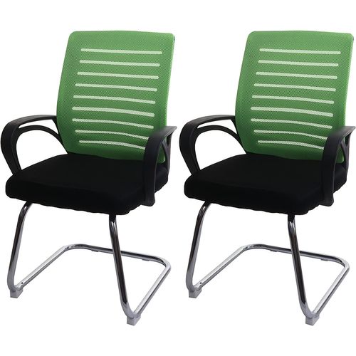 Lot De 2 Fauteuil De Bureau Visiteur Assise Confort Dossier En Maille Respirante Vert Bur04119