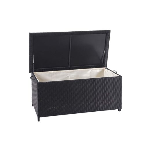 Coffre De Rangement Pour Jardin En Polyrotin Noir Avec Roulettes Rangement Coussins 51x100x50cm