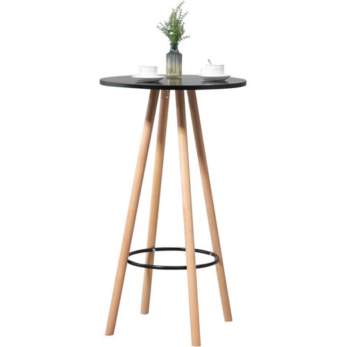 Table Haute Ronde Avec Repose-pieds Hauteur 107 Cm En Mdf Noir Design Scandinave Tab10069