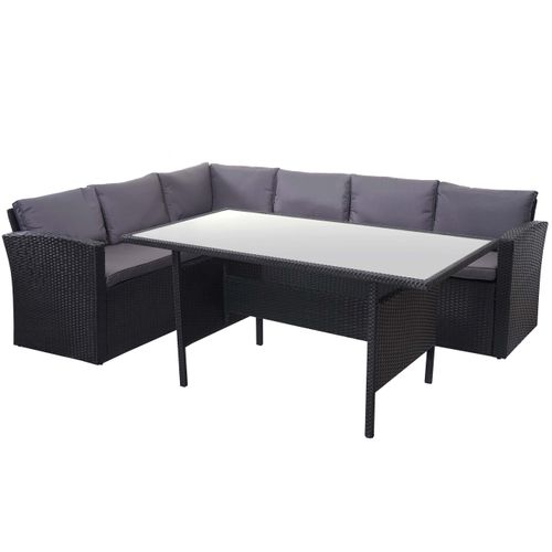 Ensemble Complet De Salon De Jardin Terrasse Balcon Véranda En Polyrotin Noir Coussin Gris Foncé 0