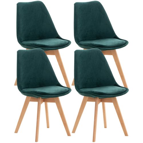 Lot De 4 Chaises De Salle à Manger Design Scandinave En Tissu Velours Vert Pieds Bois Clair Cds103