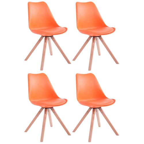 4 Chaises De Salle à Manger Style Scandinave En Synthétique Et Plastique Orange Pieds Carré En Boi