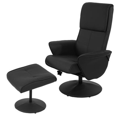 Fauteuil De Relaxation TV Pivotant Avec Repose-pieds Et Accoudoirs En Synthétique Noir 04_0001940