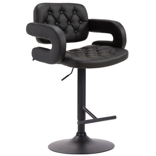 Tabouret De Bar Capitonné En Synthétique Noir Accoudoirs Repose-pieds Métal Design Moderne Tdb1051