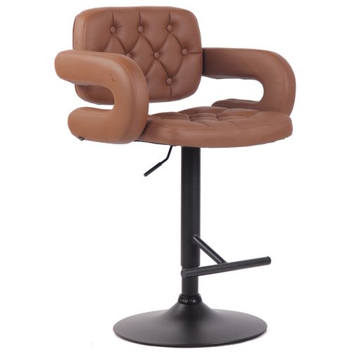 Tabouret De Bar Capitonné En Synthétique Marron Clair Accoudoirs Repose-pieds Métal Marron Design