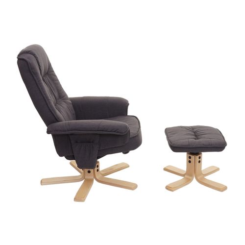 Fauteuil Relax Inclinable Rotatif à 360° Avec Tabouret En Tissu Gris Foncé 04_0001952