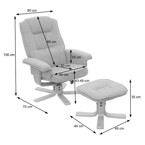 Fauteuil Relax Inclinable Rotatif à 360° Avec Tabouret En Tissu Gris Foncé 04_0001952