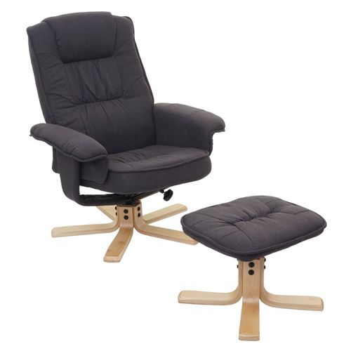Fauteuil Relax Inclinable Rotatif à 360° Avec Tabouret En Tissu Gris Foncé 04_0001952