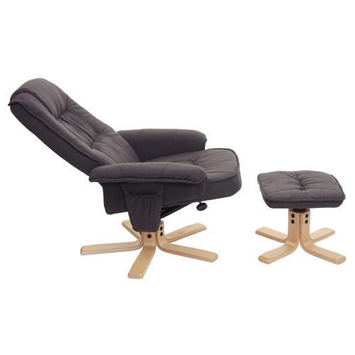 Fauteuil Relax Inclinable Rotatif à 360° Avec Tabouret En Tissu Gris Foncé 04_0001952