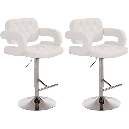 Lot De 2 Tabourets De Bar Capitonné En Synthétique Blanc Accoudoirs Repose-pieds Design Moderne Td