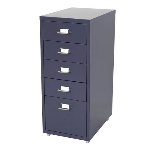 Caisson à Tiroirs Meuble De Rangement Bureau Sur Roulettes 69x28x41cm 5 Tiroirs Acier Gris Foncé 0