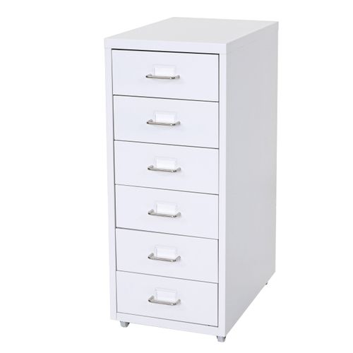 Caisson à Tiroirs Rangement Bureau Sur Roulettes 69x28x41cm 6 Tiroirs En Acier Blanc 04_0004357
