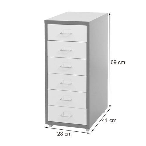 Caisson à Tiroirs Rangement Bureau Sur Roulettes 69x28x41cm 6 Tiroirs En Acier Blanc 04_0004357