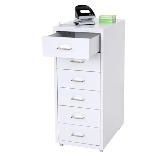 Caisson à Tiroirs Rangement Bureau Sur Roulettes 69x28x41cm 6 Tiroirs En Acier Blanc 04_0004357