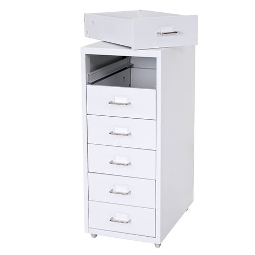Caisson à Tiroirs Rangement Bureau Sur Roulettes 69x28x41cm 6 Tiroirs En Acier Blanc 04_0004357