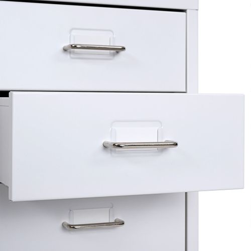 Caisson à Tiroirs Rangement Bureau Sur Roulettes 69x28x41cm 6 Tiroirs En Acier Blanc 04_0004357