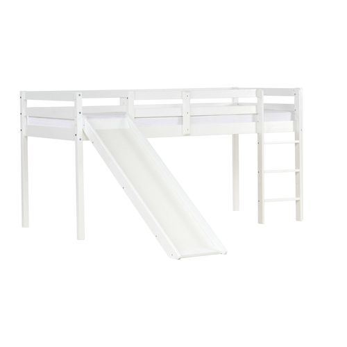 Lit Mezzanine Pour Enfant Avec Sommier à Lattes Échelle Et Toboggan 90x200 Cm En Bois Blanc Lit062