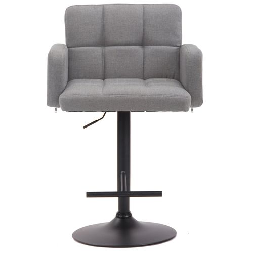 Tabouret De Bar Avec Accoudoirs Et Dossier Confortable En Tissu Gris Pieds Noir Mat Tdb10475