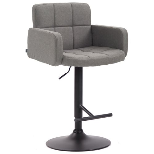 Tabouret De Bar Avec Accoudoirs Et Dossier Confortable En Tissu Gris Pieds Noir Mat Tdb10475