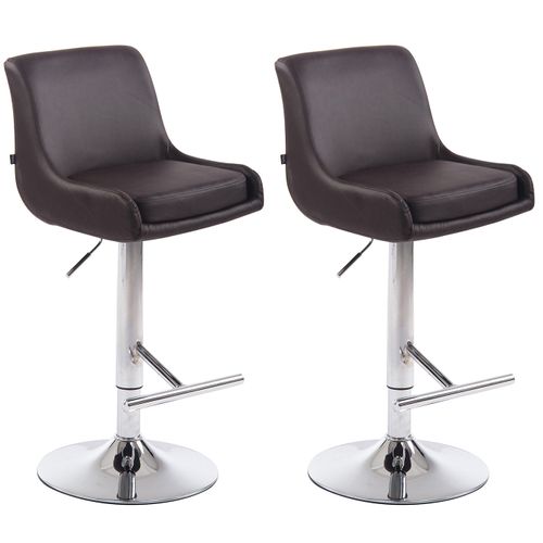 Lot De 2 Tabourets De Bar Avec Repose-pied Design Moderne En Synthétique Marron Pieds En Métal