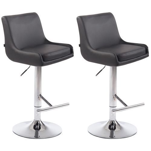 Lot De 2 Tabourets De Bar Avec Repose-pied Design Moderne En Synthétique Gris Pieds En Métal