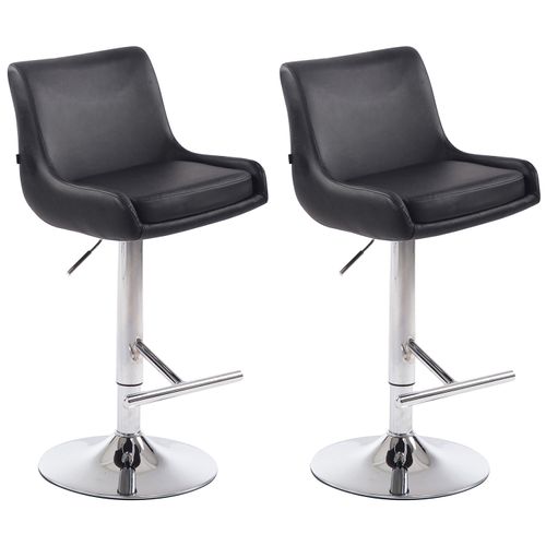 Lot De 2 Tabourets De Bar Avec Repose-pied Design Moderne En Synthétique Noir Pieds En Métal