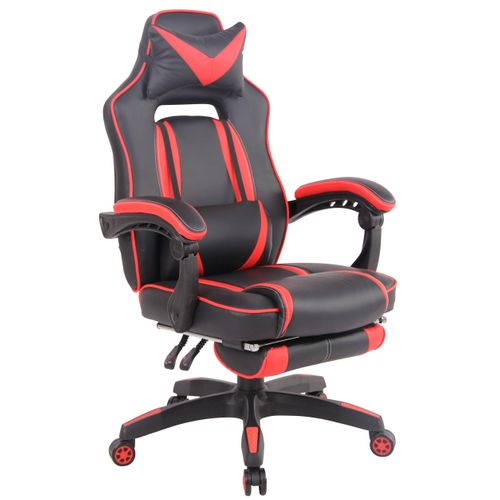 Chaise De Bureau Fauteuil Gaming Avec Repose-pieds Téléscopique En Synthétique Noir Et Rouge Bur10
