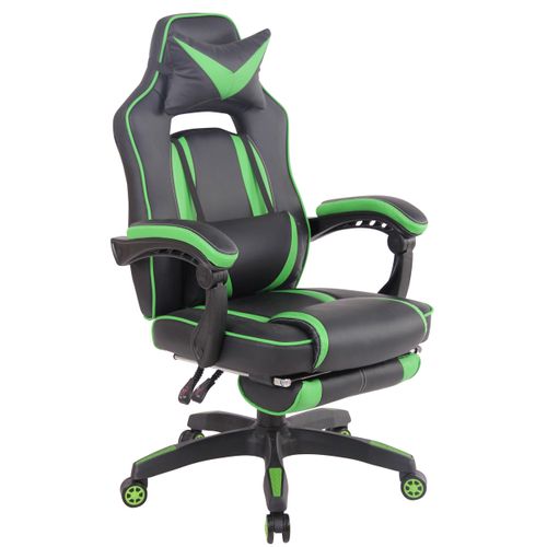 Chaise De Bureau Fauteuil Gaming Avec Repose-pieds Téléscopique En Synthétique Noir Et Vert Bur106