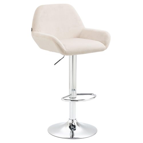 Tabouret De Bar En Velours Rembourré Crème Base Trompette Métal Chromée Tdb10429