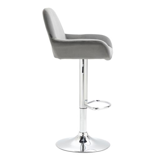 Tabouret De Bar En Velours Rembourré Gris Base Trompette Métal Chromée Tdb10427