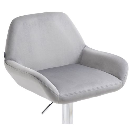 Tabouret De Bar En Velours Rembourré Gris Base Trompette Métal Chromée Tdb10427