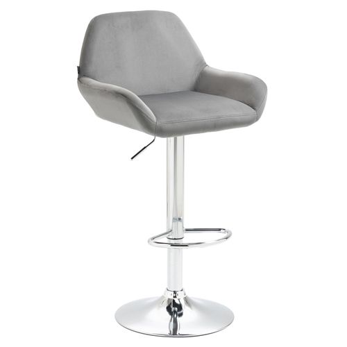 Tabouret De Bar En Velours Rembourré Gris Base Trompette Métal Chromée Tdb10427