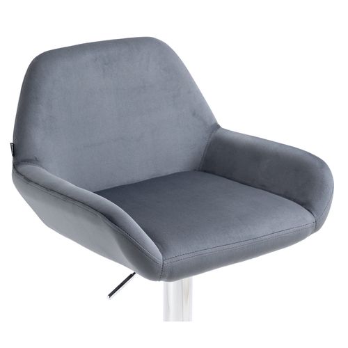 Tabouret De Bar X1 En Velours Rembourré Gris Foncé Base Trompette Métal Chromée Tdb10425