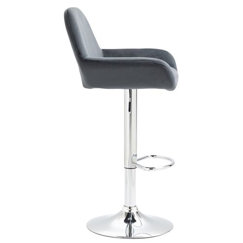 Tabouret De Bar X1 En Velours Rembourré Gris Foncé Base Trompette Métal Chromée Tdb10425