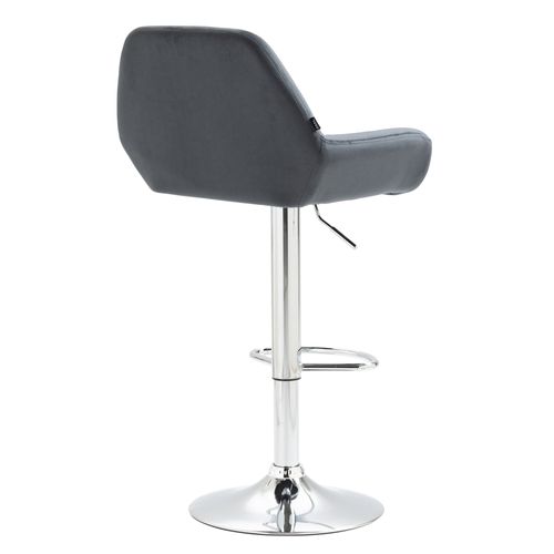 Tabouret De Bar X1 En Velours Rembourré Gris Foncé Base Trompette Métal Chromée Tdb10425
