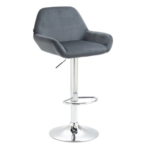 Tabouret De Bar X1 En Velours Rembourré Gris Foncé Base Trompette Métal Chromée Tdb10425
