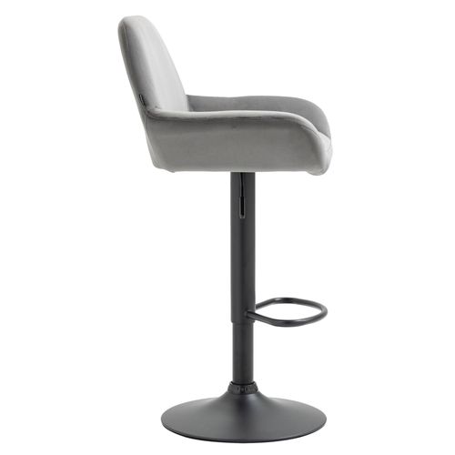 Tabouret De Bar En Velours Rembourré Gris Base Trompette Métal Noir Mat Tdb10420
