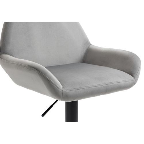 Tabouret De Bar En Velours Rembourré Gris Base Trompette Métal Noir Mat Tdb10420