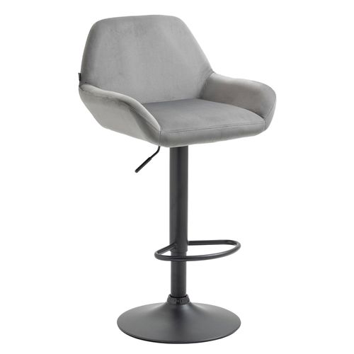 Tabouret De Bar En Velours Rembourré Gris Base Trompette Métal Noir Mat Tdb10420