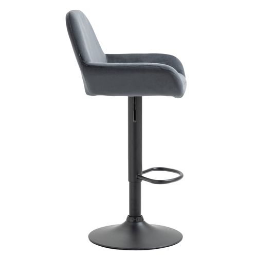Tabouret De Bar En Velours Rembourré Gris Foncé Base Trompette Métal Noir Mat Tdb10418
