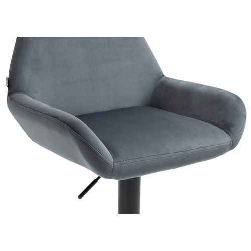 Tabouret De Bar En Velours Rembourré Gris Foncé Base Trompette Métal Noir Mat Tdb10418