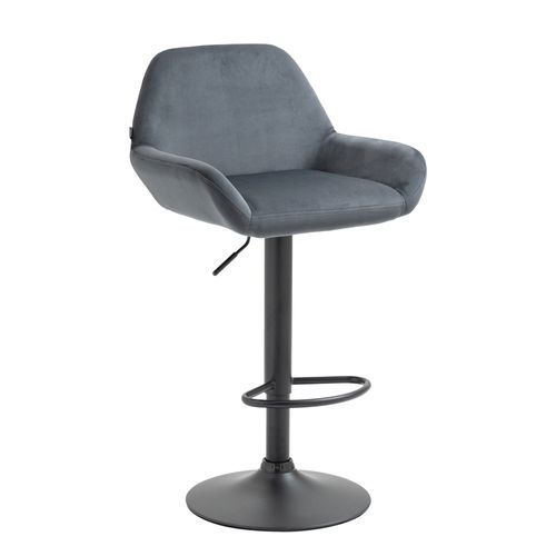 Tabouret De Bar En Velours Rembourré Gris Foncé Base Trompette Métal Noir Mat Tdb10418